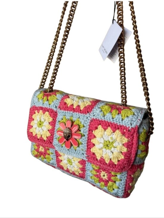 Kurt Geiger Handbags - NWT Kurt Geiger Pink Multicolor Crochet Floral Chain Shoulder Bag